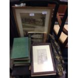 Horse brasses, prints and books.