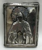 A Russian silver icon with beaded rim. Punched to
