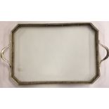 A large heavy silver plated gallery tray with ball