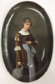 An Antique Continental oval painted plate decorate