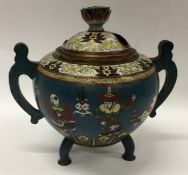 A large cloisonné decorated in bright colours with