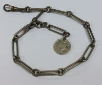 A silver long and short link watch chain. Approx.