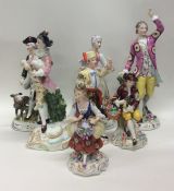 A group of seven Dresden and French decorative fig