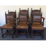 A good set of six carved dining chairs with leathe