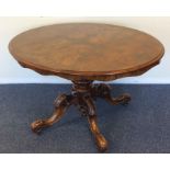 A good Victorian figured walnut tilt-top Loo table