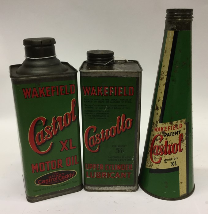 A "Wakefield Castrol Motor Oil"can together with a