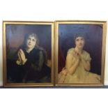 A pair of gilt framed pictures depicting children.