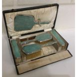 A good silver and shagreen dressing table set cont
