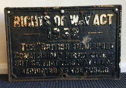 A rectangular cast iron "Rights Of Way 1932" railw