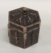 An Indian silver tea caddy with lift-off cover. Ap