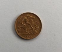 A 1906 half sovereign. Est. £70 - £90.