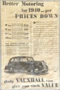 A Vauxhall advertising page depicting 1940's Motor