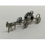 A silver miniature horse and cart. 925 standard. A