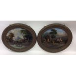 A pair of oval reverse painted glass pictures of C