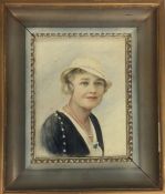 A framed watercolour portrait of "Doris Dean". App