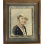 A framed watercolour portrait of "Doris Dean". App