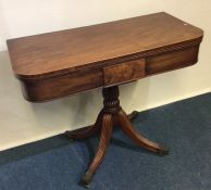 A Georgian mahogany hinged top card table on reede