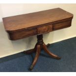 A Georgian mahogany hinged top card table on reede