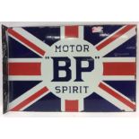 A rectangular "BP Motor Spirit" double-sided metal