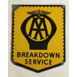 A small shield shaped "AA Breakdown Service" singl