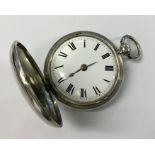 A gent's silver full Hunter lever pocket watch. By