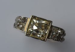A large Art Deco two colour gold diamond ring, the