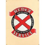 A small rectangular "Redex Service" metal sign. Ap