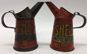 Two "Shell Motor OIl Quart" oil pouring cans. (2).