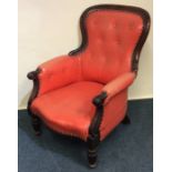 A good leather and mahogany button back chair with
