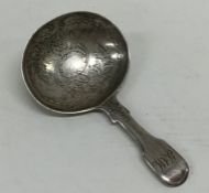 A good Georgian bright cut caddy spoon with fiddle