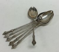 A set of six cast silver teaspoons with twisted st