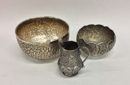 An unusual Indian silver bowl together with an Ind