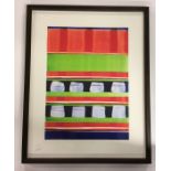 A modernistic framed and glazed print in bright co