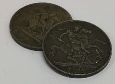 An 1890 proof silver Victorian Crown together with