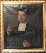 An oil on canvas of a cleric in gilt frame. Approx