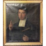 An oil on canvas of a cleric in gilt frame. Approx