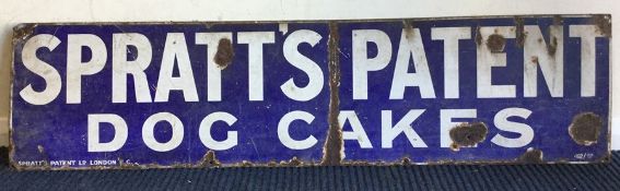 A rectangular "Spratt's Patent Dog Cakes" metal an