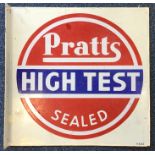 A square metal and enamel "Pratts High Test Sealed