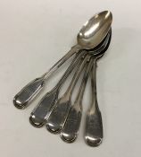 A set of five fiddle and thread silver teaspoons.