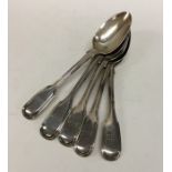 A set of five fiddle and thread silver teaspoons.
