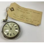 A good quality gent's silver Verge pocket watch, t