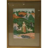 An Indian watercolour depicting a lady in rolling