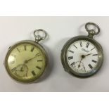 A gent's large silver pocket watch with white enam