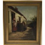 J W CLARKE: "Cullercoats". A framed oil on canvas
