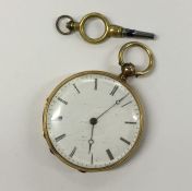 A good Swiss 18 carat fob watch with engine turned
