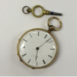 A good Swiss 18 carat fob watch with engine turned