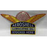 A winged shaped "Aeroshell Lubricating Oil Stocked