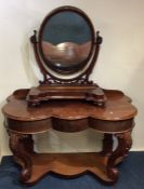 A mahogany serpentine dressing chest together with