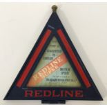 A triangular metal and glass double-sided "Redline