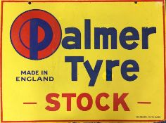 A "Palmer Tyre Stock" double-sided metal and ename